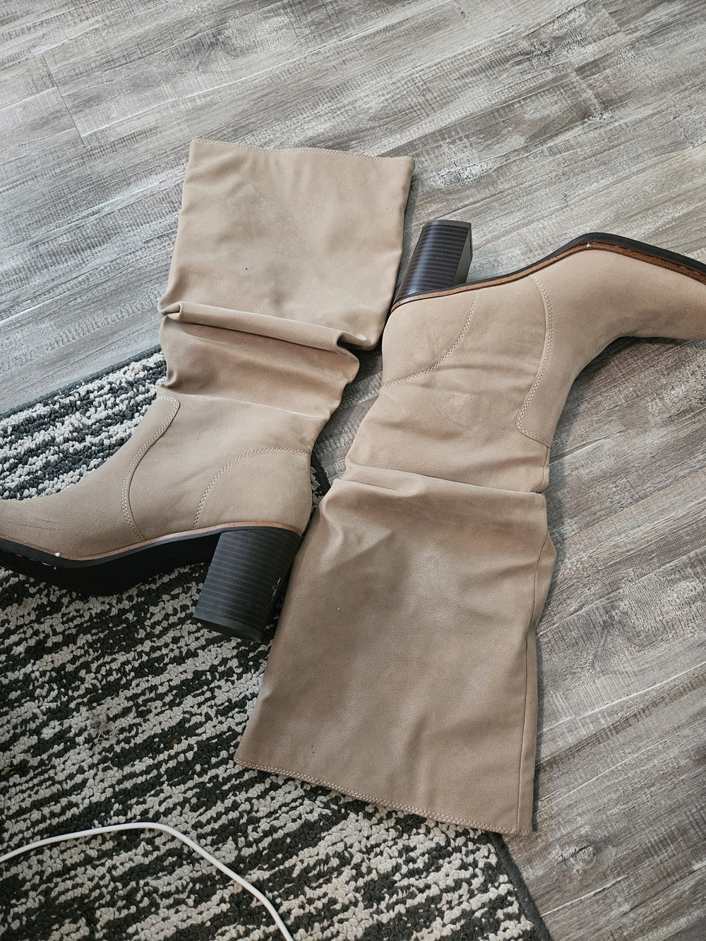 Maurices Slouchy Knee-High Heeled Boots in Taupe